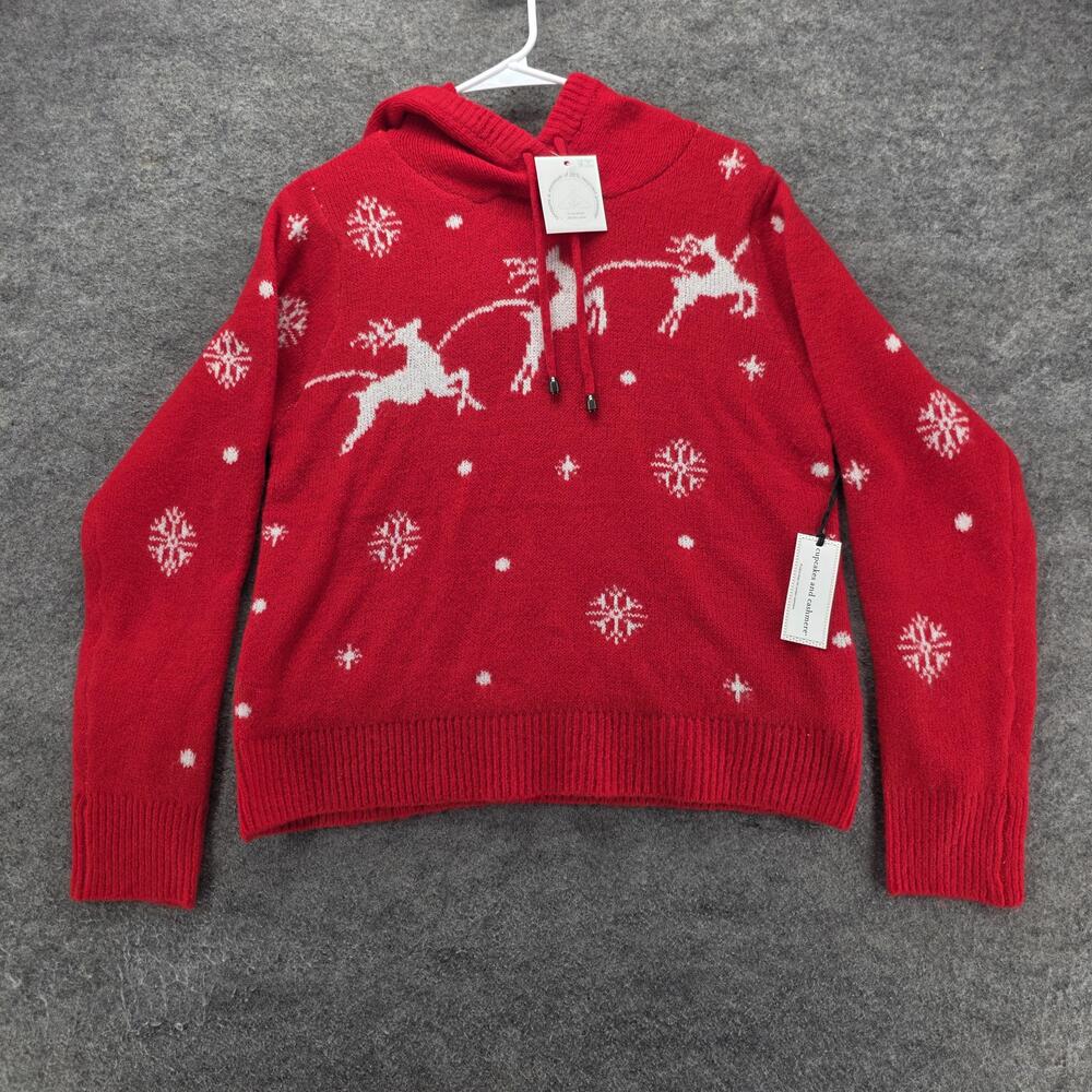 Cupcakes And Cashmere Sweater Pullover Womens S Red Hooded Fair Isle Christmas